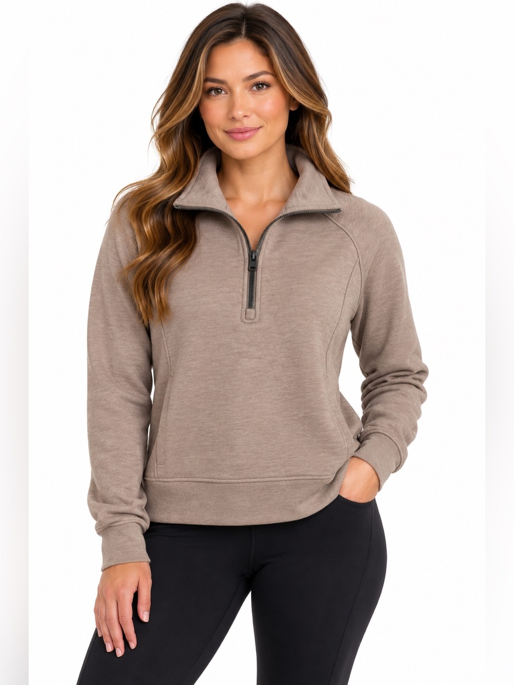 Danskin Taupe Quarter-Zip Pullover Sweatshirt